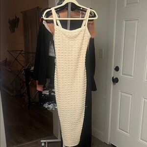 Cream Textured Midi Dress